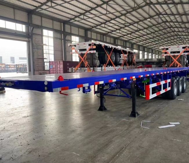 High Quality 3-Axle 4 Alxes Steel 40tons 60tons 40FT/45FT Container Transport Flatbed/Skeletal Flatbed Semi-Trailer